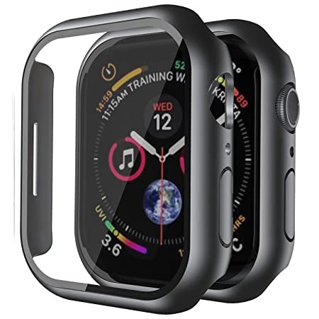Case Built in Tempered Glass Screen Protector for Apple Watch 44/45mm, Hard PC Case Ultra